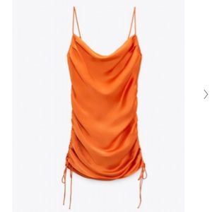 Orange satin mini dress with ties from Zara